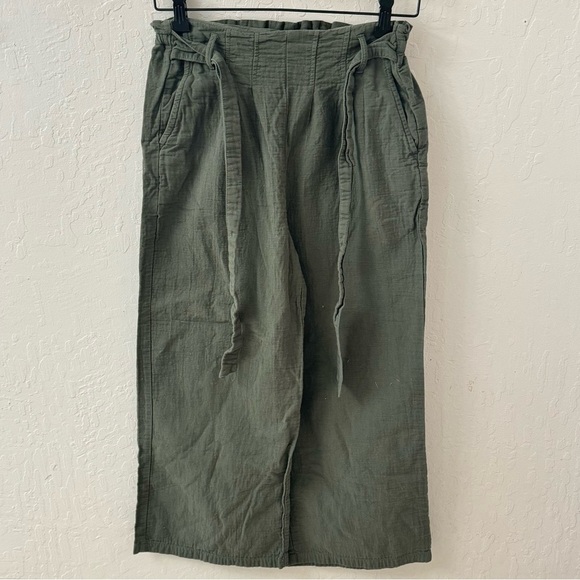 BP Olive Green Crinkle Gauze Style Paper Bag Waist Wide Leg Pants XS - Picture 1 of 7